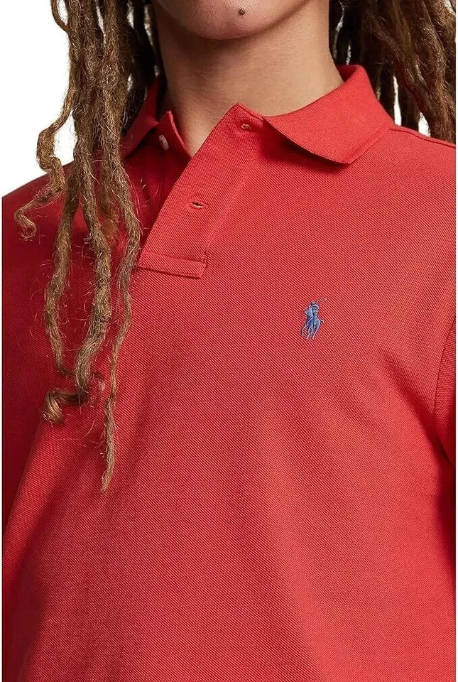 Polo Shirt Men's Red Custom Slim Fit Mesh Cotton