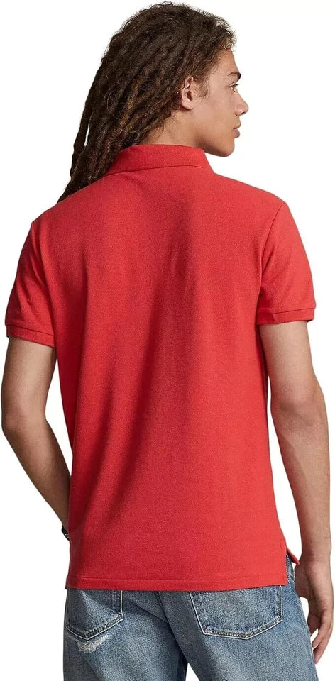 Polo Shirt Men's Red Custom Slim Fit Mesh Cotton