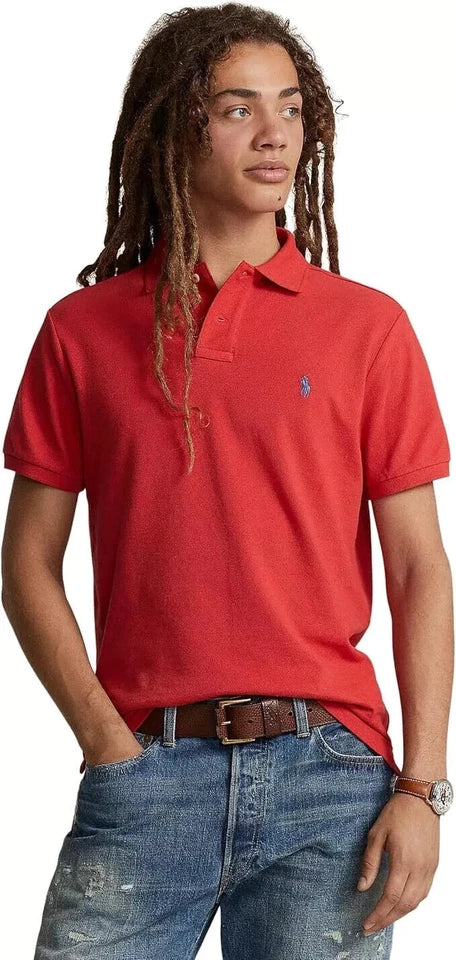 Polo Shirt Men's Red Custom Slim Fit Mesh Cotton