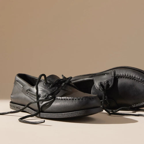 Boat Shoe Black Leather Smooth