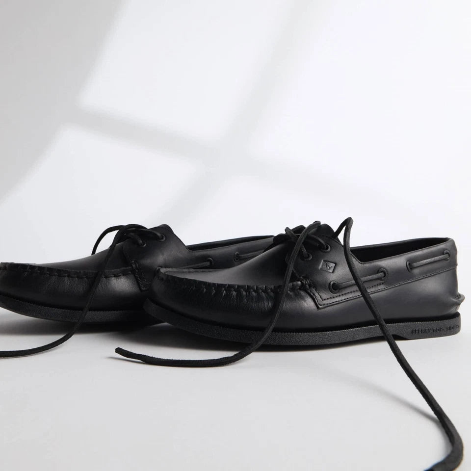 Boat Shoe Black Leather Smooth