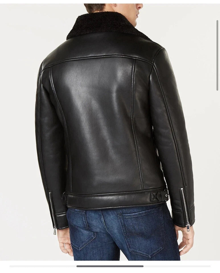 Asymmetrical Black Faux Leather Fur Motorcycle Jacket