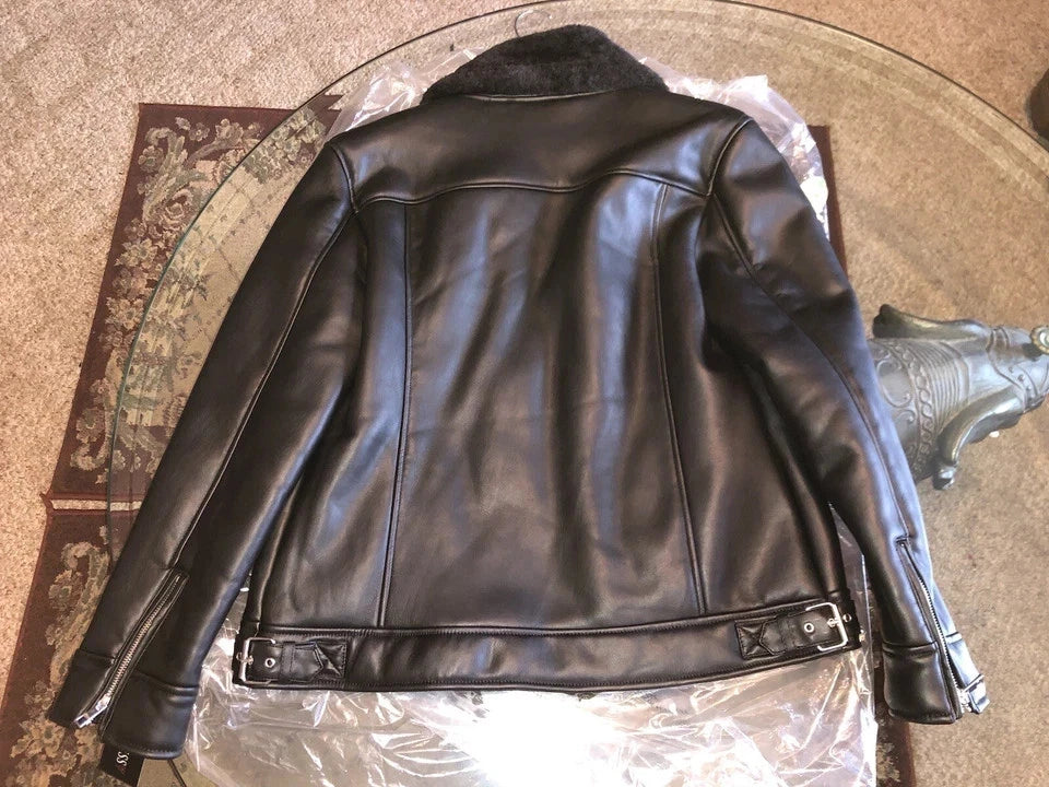 Asymmetrical Black Faux Leather Fur Motorcycle Jacket