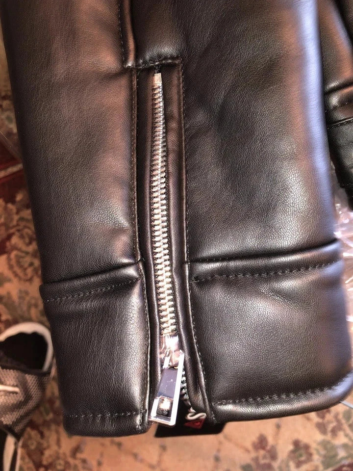 Asymmetrical Black Faux Leather Fur Motorcycle Jacket