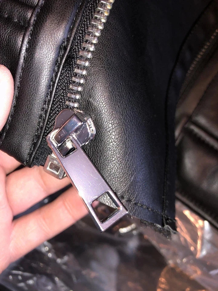 Asymmetrical Black Faux Leather Fur Motorcycle Jacket