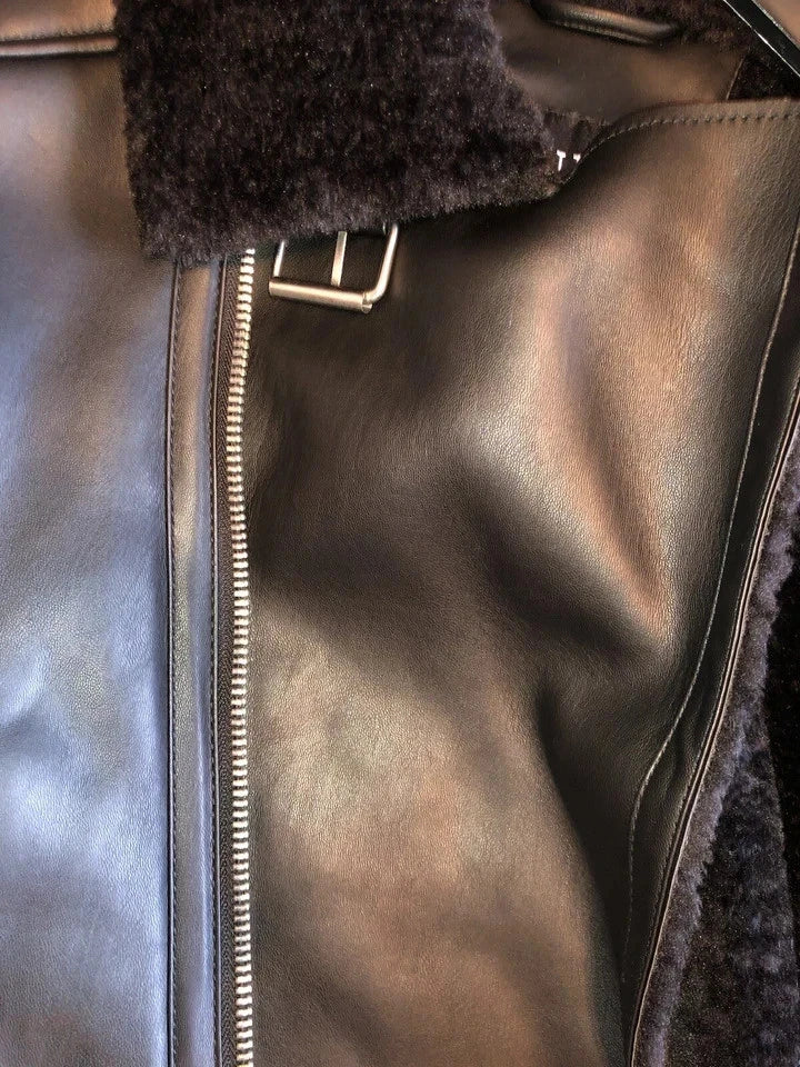 Asymmetrical Black Faux Leather Fur Motorcycle Jacket